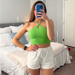 Green Halter Crop Top and White Shorts